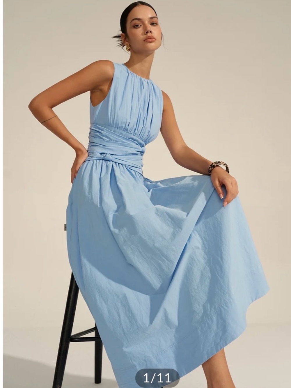 Commense Sky Blue Sleeveless Midi Dress with Wrapped Waist